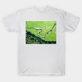 Aerial view of canoes on Rospuda river on a sunny day T-Shirt